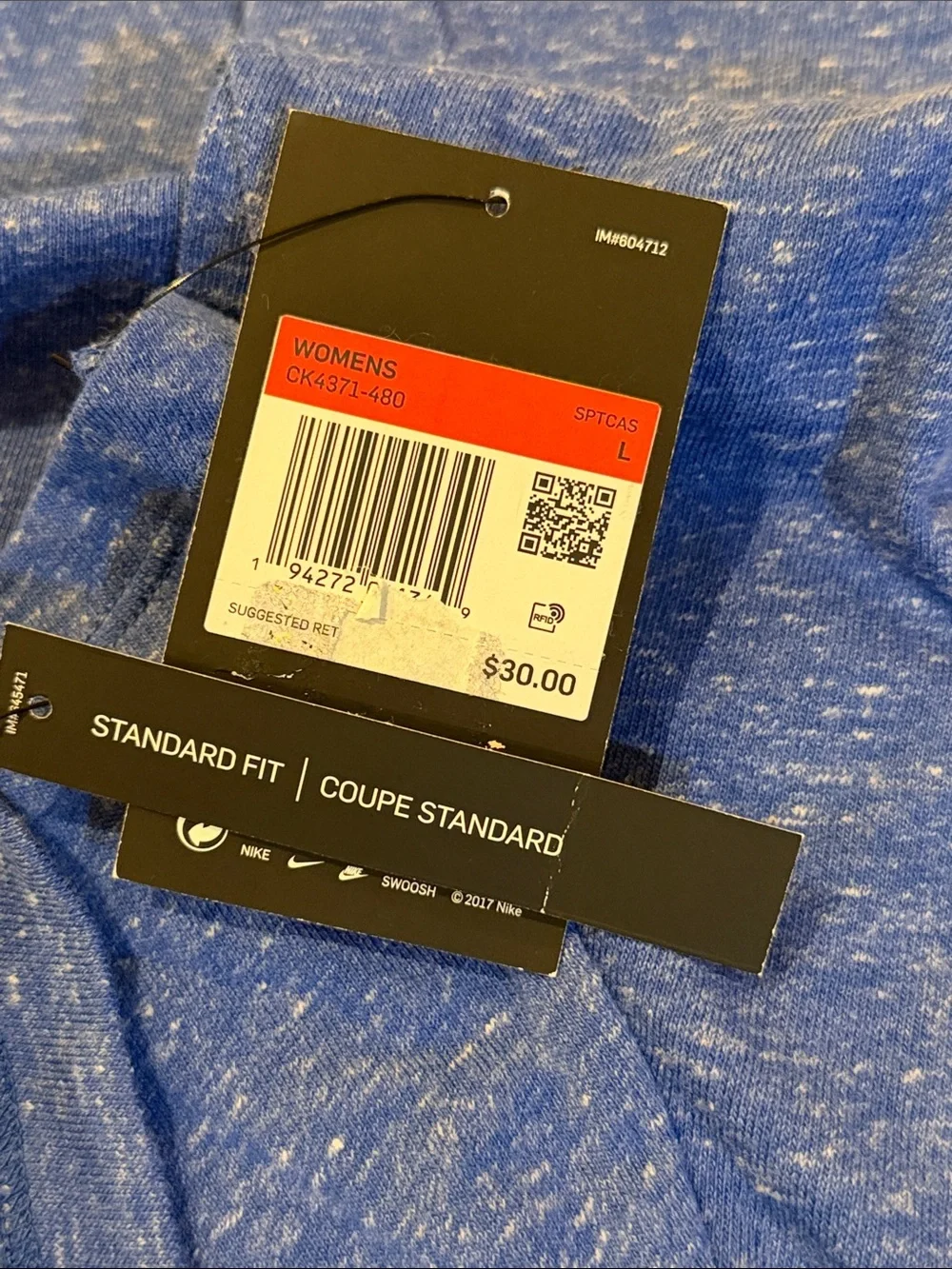 Nike Heather Blue Short Sleeve Tee with Red Swoosh